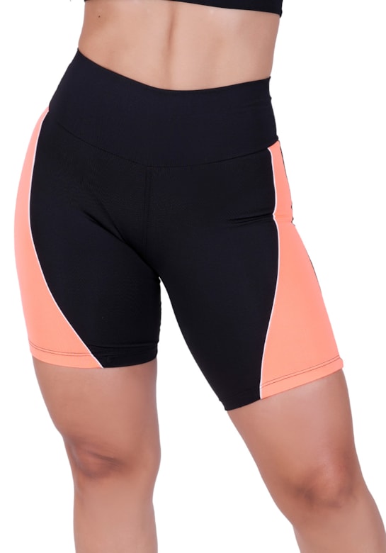 Bermuda fitness com detalhes em neon laranja com preto