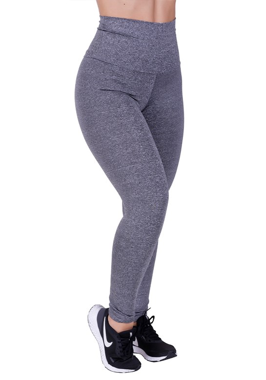 Calça Legging Esportiva em Poliamida com Cós Alto Cinza