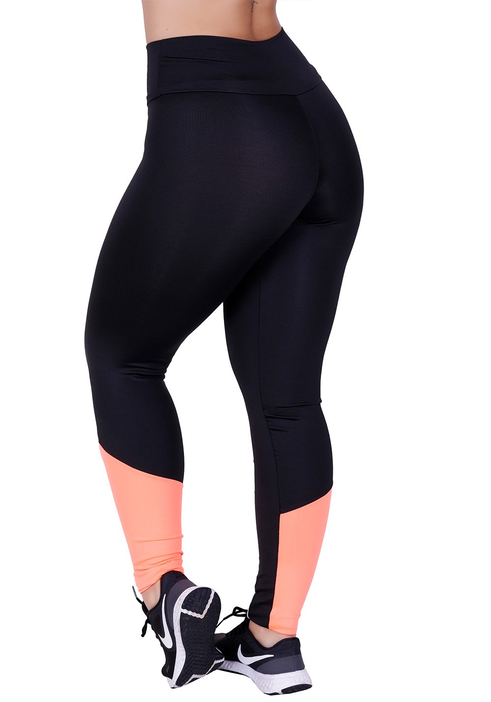 Calça legging fitness com detalhes em neon laranja com preto - MTX