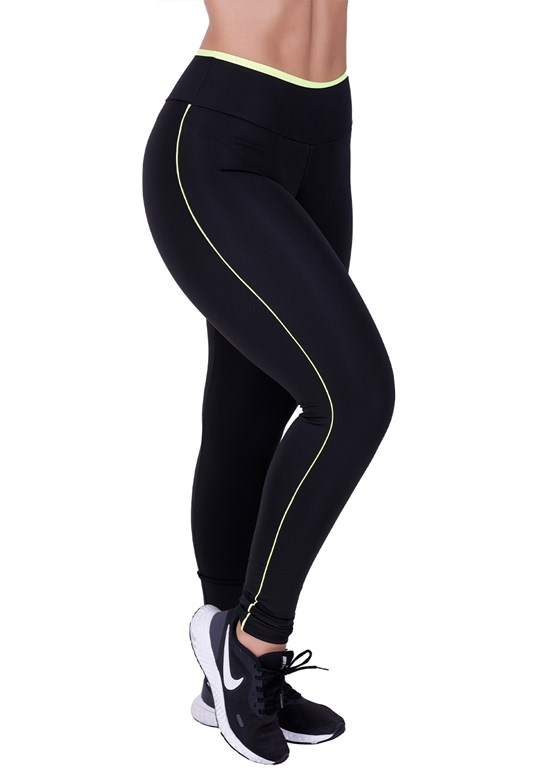 Calça legging fitness com detalhes em neon verde com preto