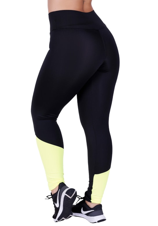 Calça legging fitness com detalhes em neon verde com preto