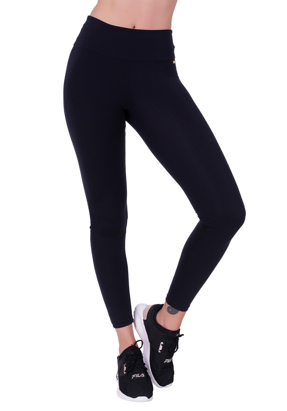 Calça legging fitness em poliamida cós largo preto - MTX