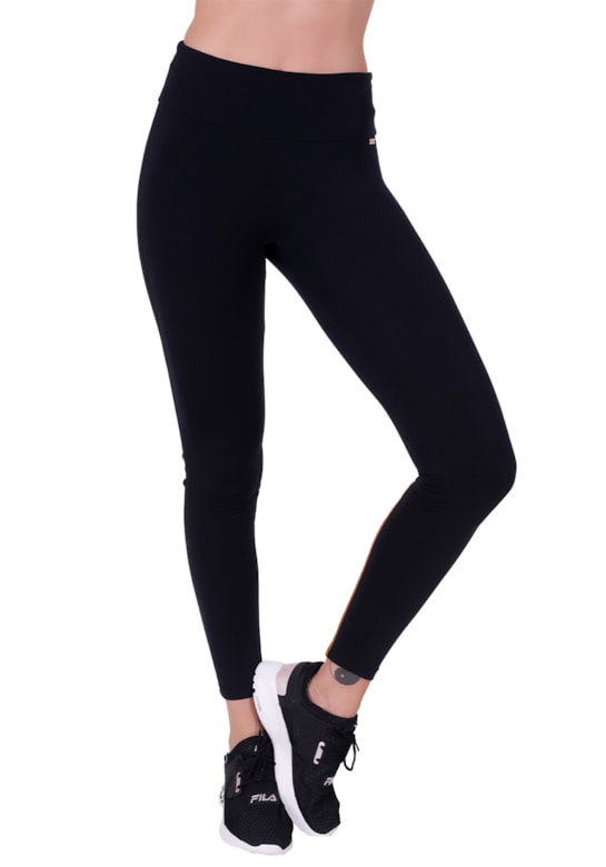 Calça legging fitness em poliamida cós largo preto