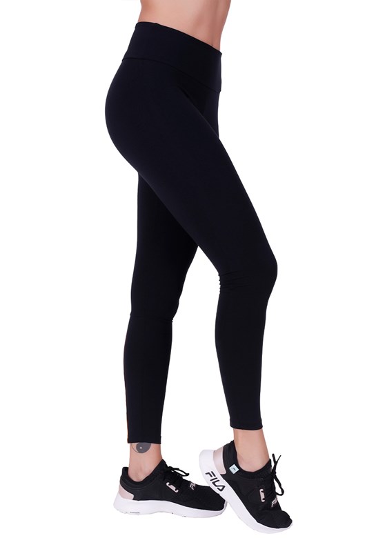 Calça legging fitness em poliamida cós largo preto