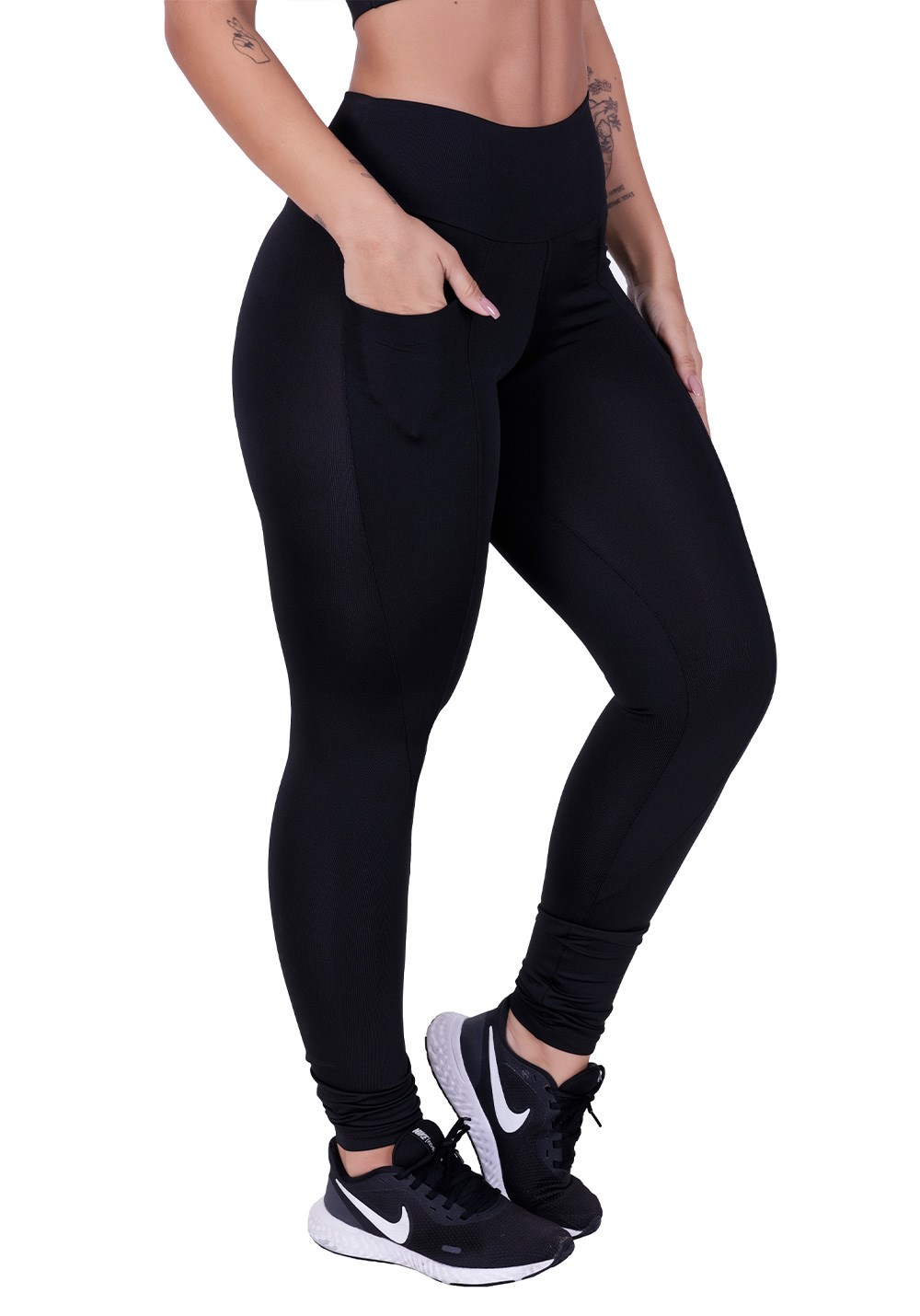 Calça legging fitness montaria com bolso preta - MTX