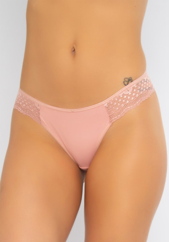 Calcinha / tanga fio sensual de poliamida e renda rosa romance