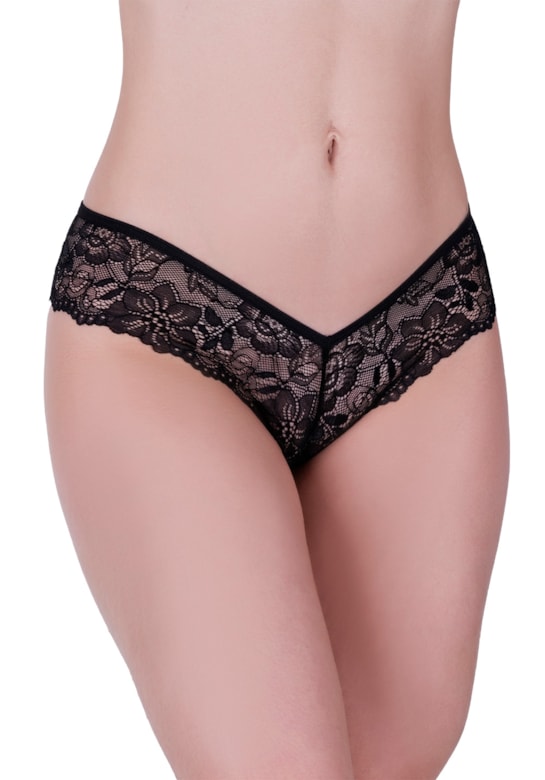 Calcinha / tanga fio sensual em renda de poliamida preto