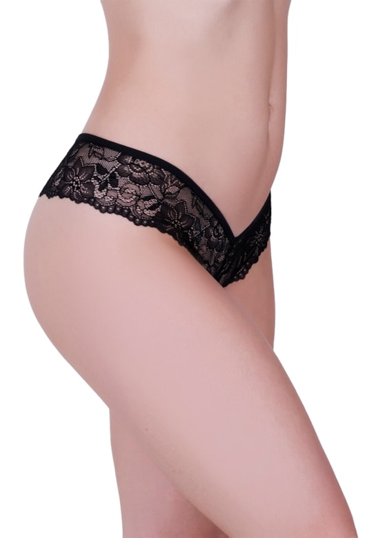 Calcinha / tanga fio sensual em renda de poliamida preto