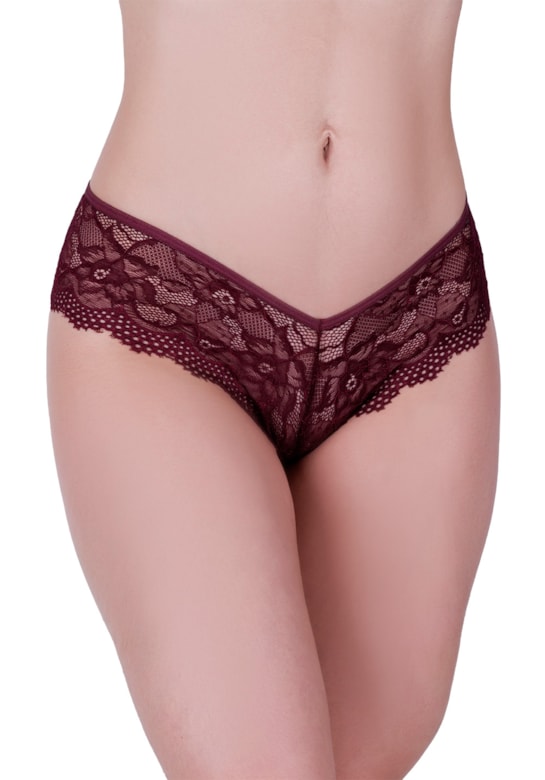 Calcinha / tanga fio sensual em renda de poliamida vinho rubro