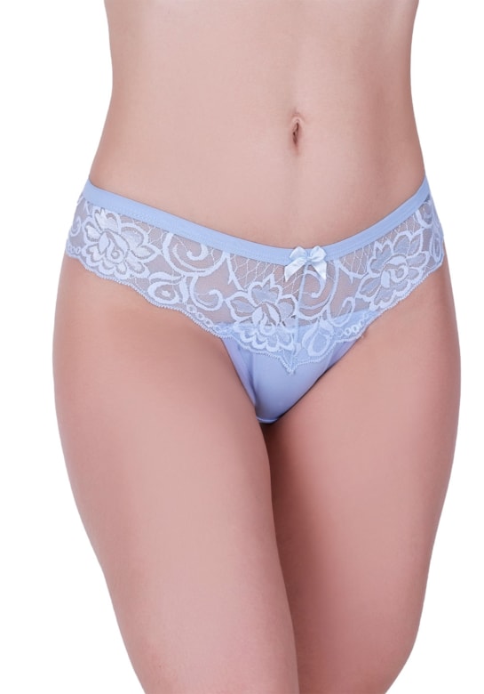 Calcinha / tanga fio sensual lisa com renda azul frozen