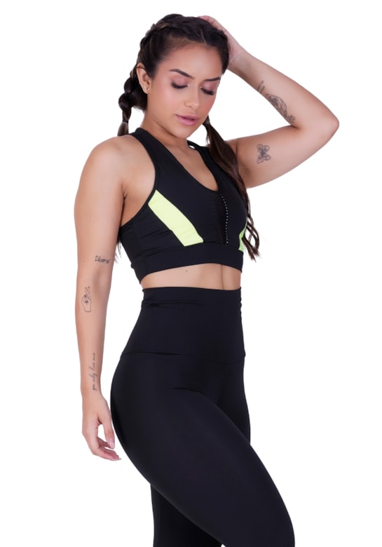 Top fitness nadador com neon e tela preto com verde